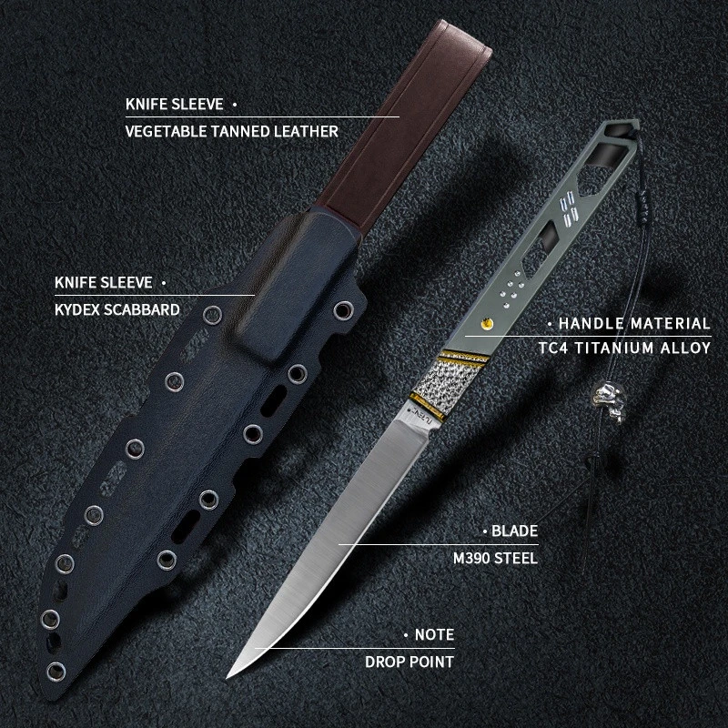 CNC TC4 Titanium Handle Survival Outdoor Dive Knives with Sheath Bohler M390 Steel Fixed Blade Hunting Knife