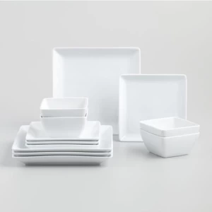 Concise wedding hotel used square plate dinner sets / white ceramic dinner set dinnerware