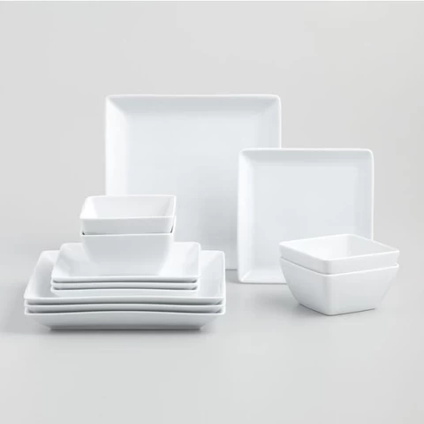Concise wedding hotel used square plate dinner sets / white ceramic dinner set dinnerware