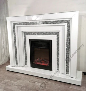 Coolbang New Design Furniture White Glass Crushed Diamond Electric Fireplace