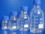 custom laboratory clear reagent bottle with blue caps