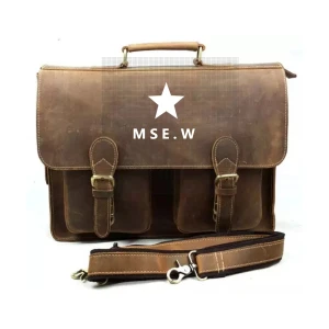 Custom logo vintage style leather shoulder bag men office laptop bag tote daily use messenger mens leather briefcase