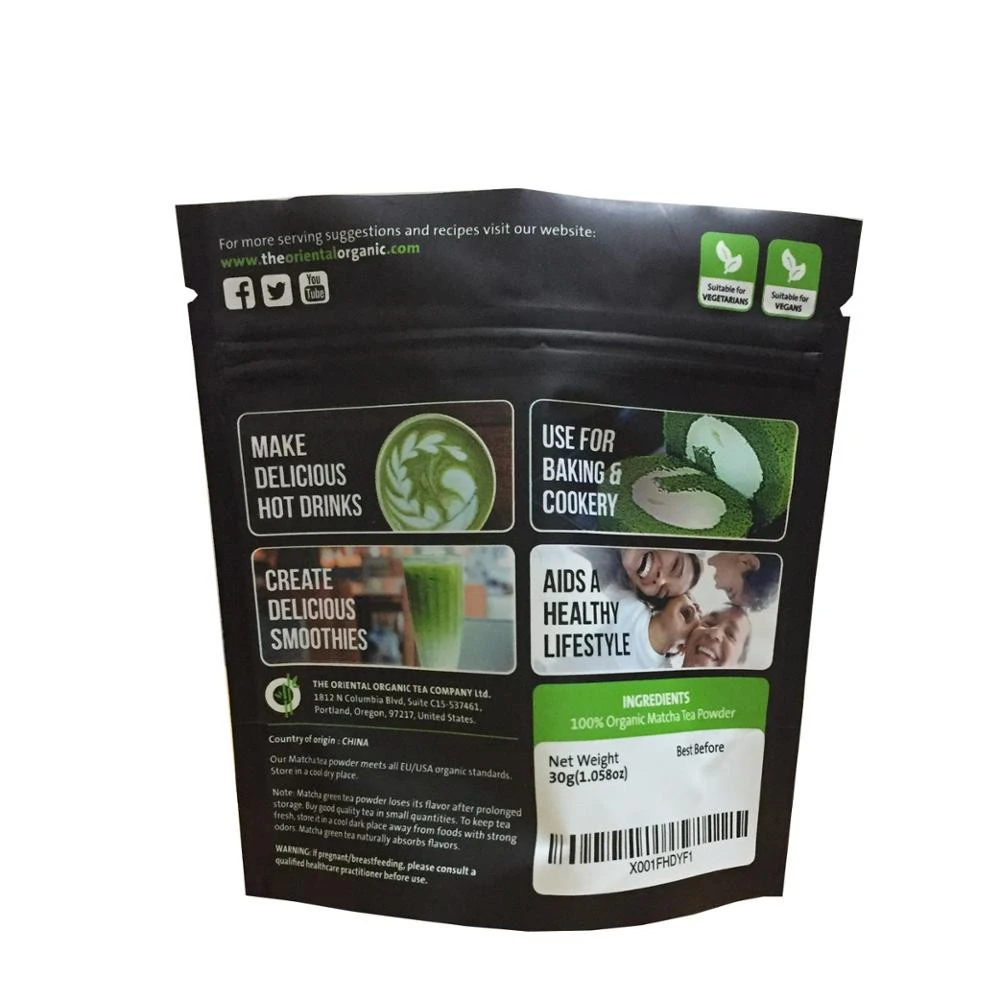 Custom Printing ZipLock Bags Aluminum Foil Stand Up Pouch Matcha Green Tea Powder Packing Bags