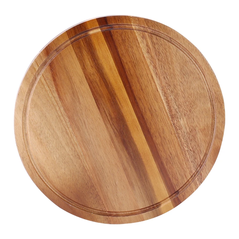 Custom Round Solid Wooden Chopping Board with Juice Groove Serving Food Natural Acacia Wood Kitchen Thick Cutting boards