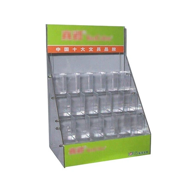 Custom supermarket counter top acrylic pen display stand stationery display rack pencil display case