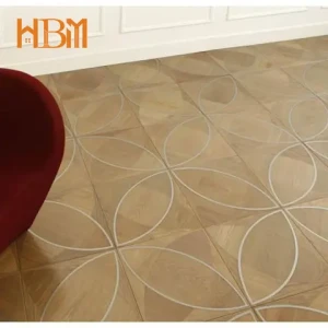 Custom villa decor new art natural Metal Inlay oak parquet wood flooring with Metal