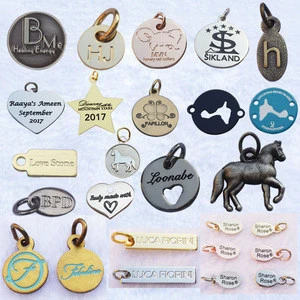 Customized logo mini size metal engraved tags gold silver rose gold pendant charms for jewelry bracelets