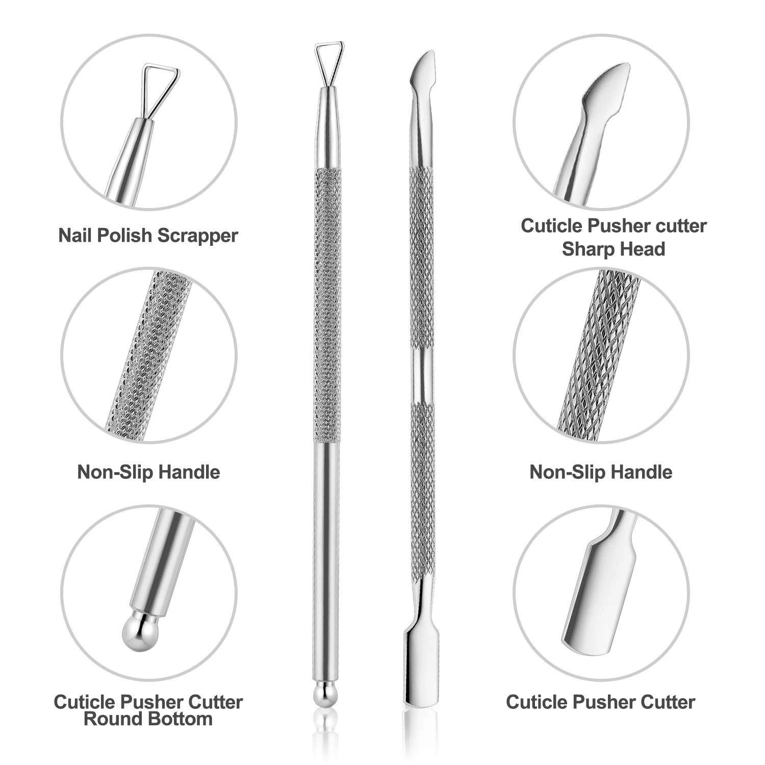 Cuticle Trimmer with Cuticle Pusher Callus Nippers Professional Stainless Steel Nail Pusher