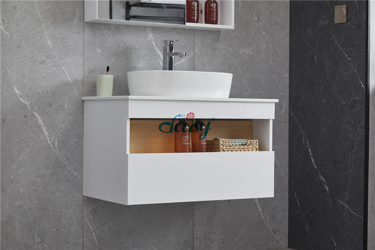Daisy DC-4003-1 80CM Quality Assured Ceramic Basin Mirrored White Plywood Bathroom Furnitures in Hotel