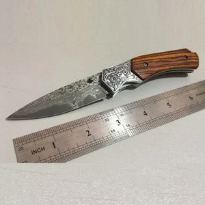 Damascus Steel Pocket Folding Knives Wood Handle Mini Utility EDC Tool Knife
