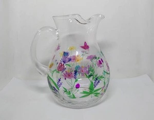 decorative colored heat resistant drinking glass water pitcher jug set