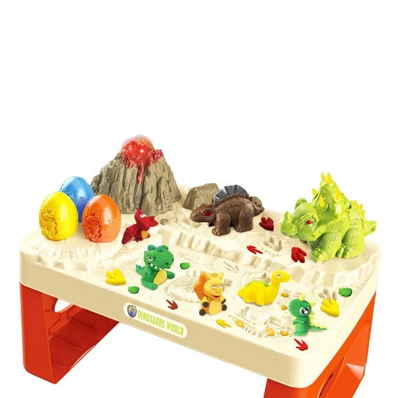 dinosaur island dough table toy colorful mud playdough color clay series table play dough with light and sound