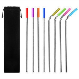 Eco-friendly Reusable Stainless Steel Straight Straw with Silicone Tips and Free Laser Engraving Logo