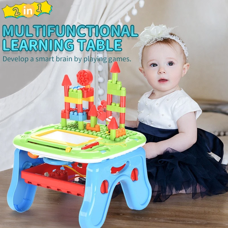 Educational Multi-functional Double Side Learning Table Blocks Set ABS Plastic Stack Toy