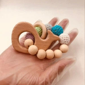 Educational toy fabric nature wooden crochet baby teethers for teeth growing