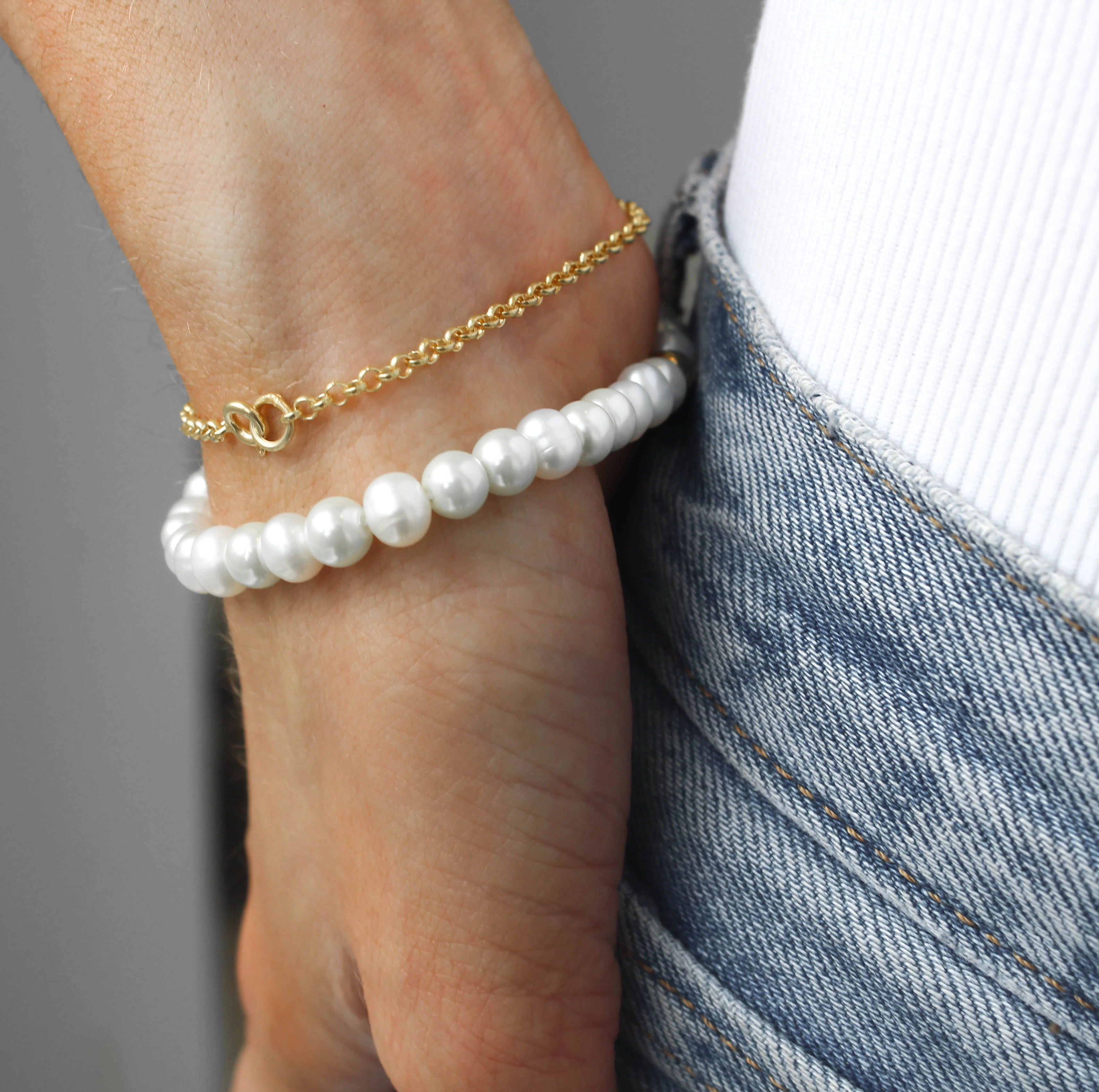 Elastic Adjustable Women Jewelry  Jade Stone Stretch Bead Fresh Water Pearl Bracelet