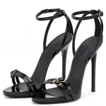 evening dress heels  ladies party stiletto shoes big sizewomen black patent leather strappy high heel platform sandals