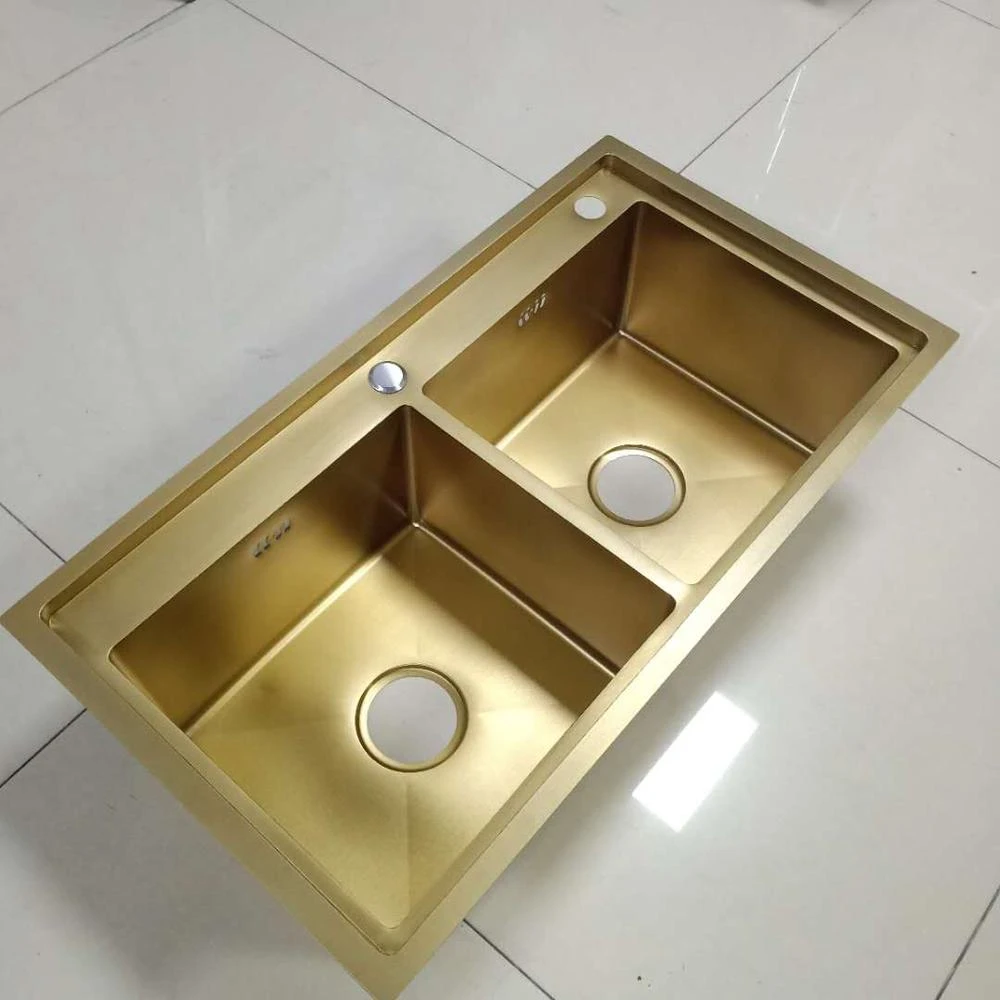 Factory direct production of customized high-grade stepped nano-gold double basin plate stainless steel double basin kitchen