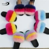 Factory direct wholesale multicolor women big fluffy fur slides real fox fur slippers