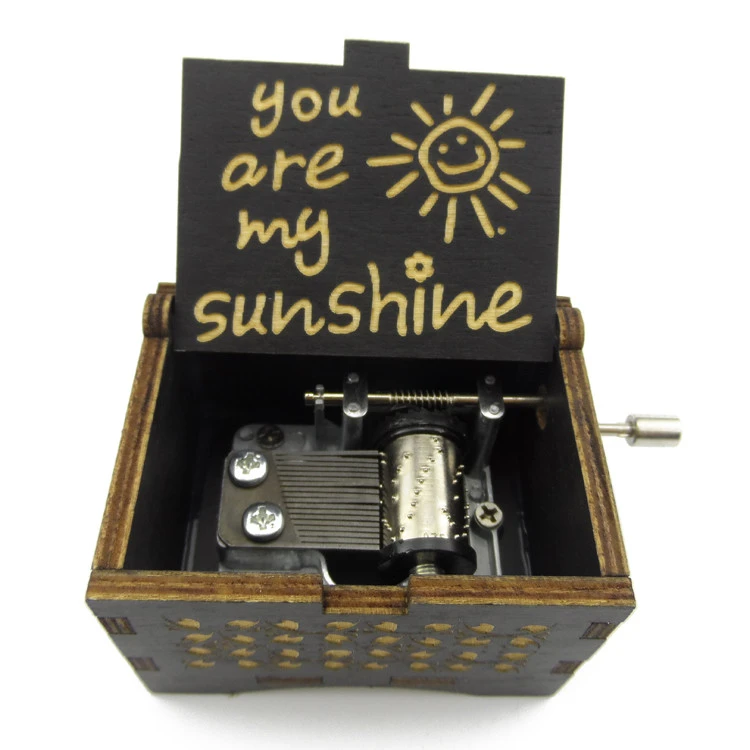 Factory Price  Wooden Hand-cranked Music Box You Are My Sunshine Wish You A Merry Christmas Christmas Eve Jingle Bells