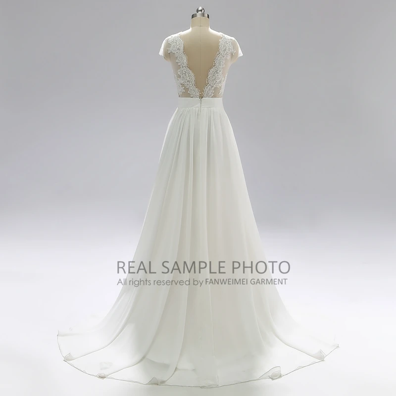 FANWEIMEI#800 in stock real picture Simple classic plus size Chiffon Lace Wedding Dress Bridal gowns
