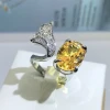 Fashion Beautiful Design Flower Shape Blue Yellow Pink Gemstone Zircon Open Adjustable Finger Rings Jewelry for Women