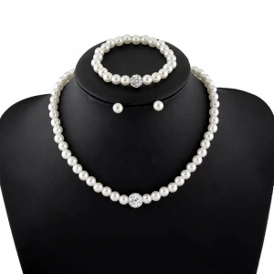 Fashion Pearl Necklace Bracelet Earrings Jewelry Sets Wedding Bridal Crystal Jewellery Set