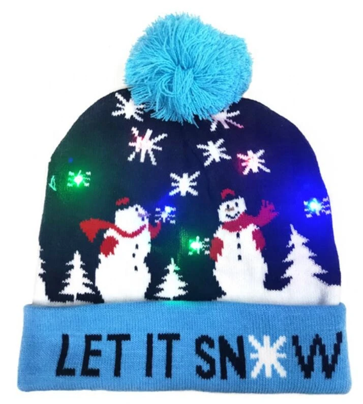 Fashion Winter Knitted Christmas LED Beanie Party Hats with Led Lights