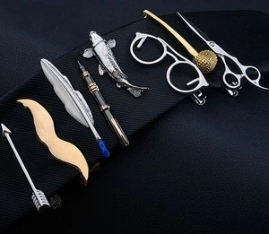 Feather Glasses Anchor Mustache Key Shape Silver Metal Tie Clip for Men Tie Bar Crystal Necktie Clips Pin For Mens Gift