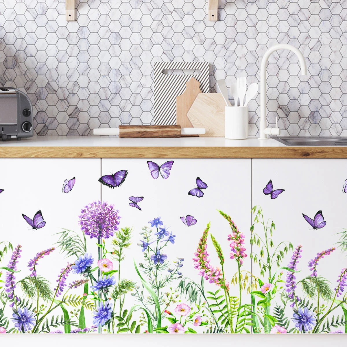 Flower butterfly wall stickers wall of setting of the sitting room the bedroom cabinet decorative stickers