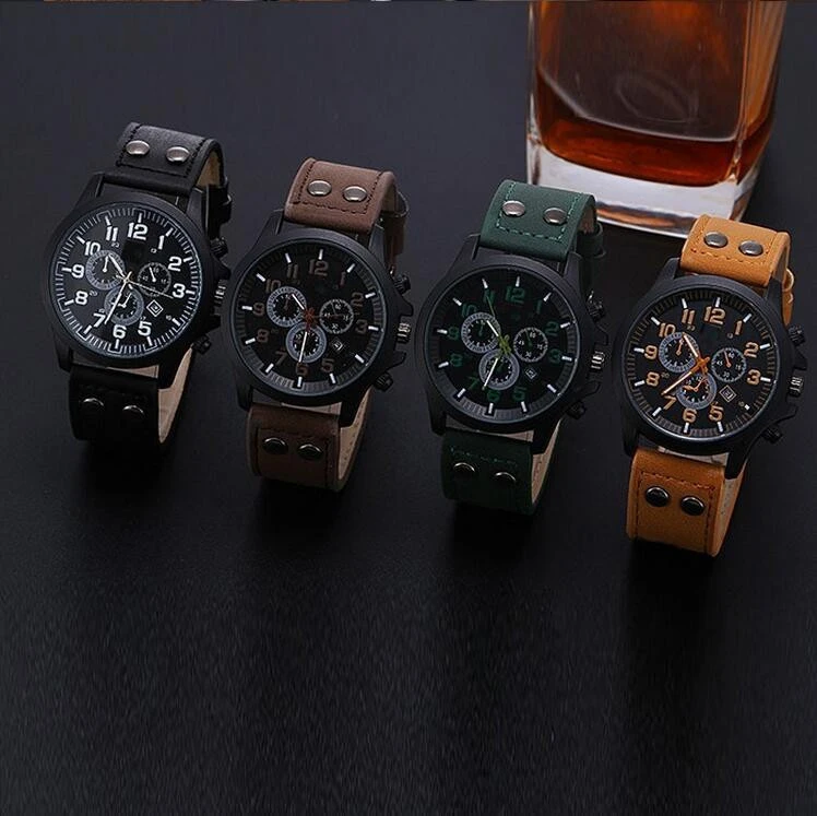 Free Shipping Wholesale price high quality men leather strap quartz watch CCW313