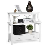 french stye modern white wood small Corner console table with drawers and storage shelf