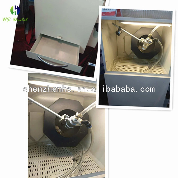 Fully automatic dental sandblasting machine is used for polishing metal support in dental laboratory