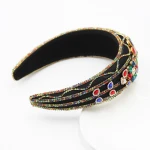 Go Party New Fashion Hair Accessories Baroque Rhinestone Geometric Sponge Headband Wide Side Full Colorful Crystal Hairband