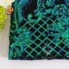 Graceful Emerald Green Lace Fabric With Sequin Floral Pattern