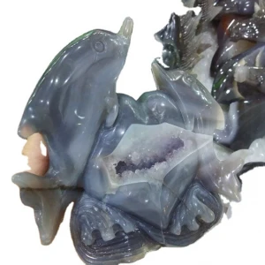 Hand Carved Natural Agate Geode Carving Crystal Dolphin Statues For Crystal Craft Decoration