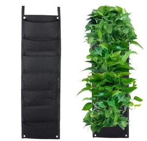 Hanging Planter, 7 Pocket Vertical Wall Mounted Rattan Garden Planters Grow Bags Plant Pouch Hanging Flower Bags for Strawberry