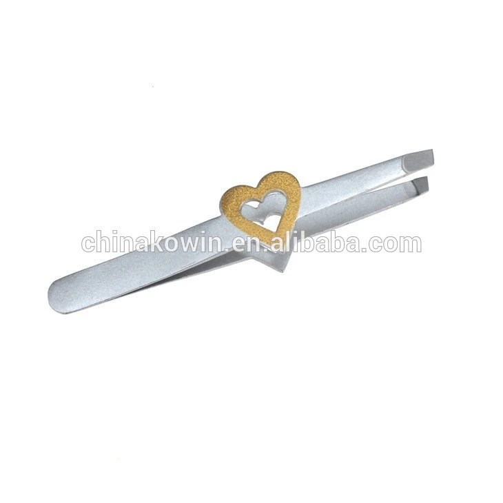 Heart shaped slanted tip stainless steel eyebrow tweezers