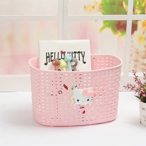 Hellokitty cute cartoon desktop basket stationery box multi-function plastic pen holder pink storage