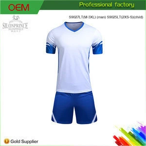 High-end custom good looking blue and white soccer uniforms