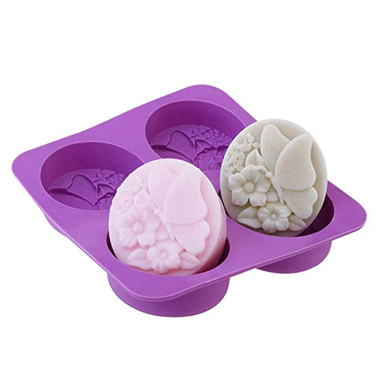 High quality 4 cavity silicone butterfly and flower soap mold 3d soap mold handmade