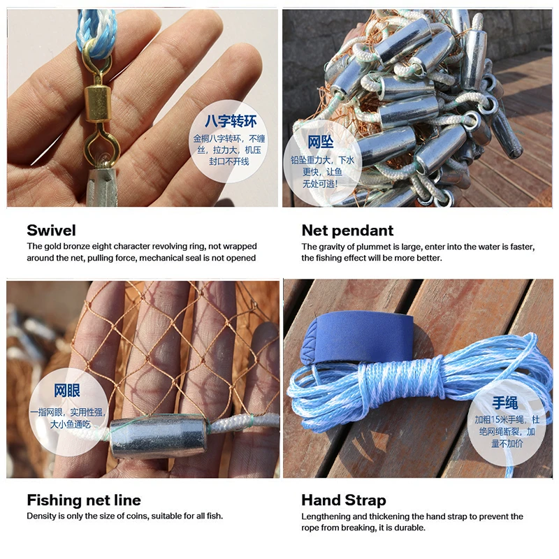 High quality 7.8ft  nylon hand throw fishing cast net