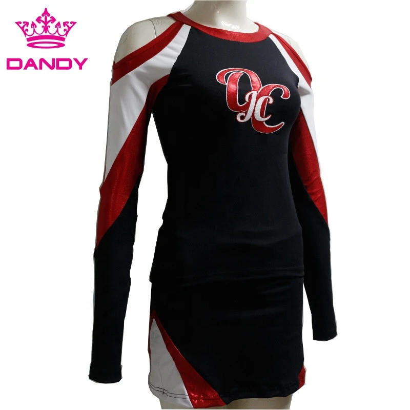 High Quality Cheerleading Uniform Costume With Long Sleeve Asymmetrical Neck Top