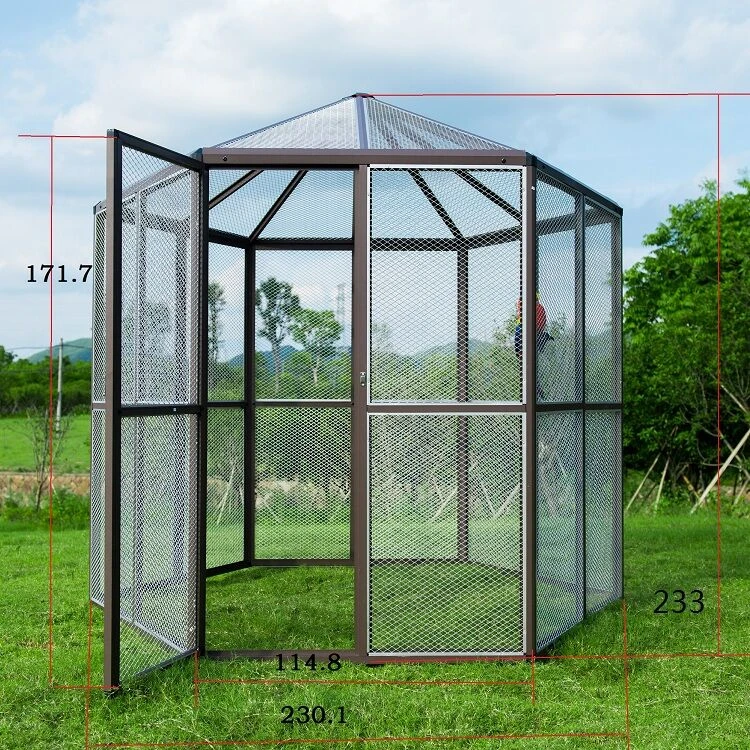 High quality large outdoor furniture metal aluminum alloy nice hexagonal bird cage poultry house design