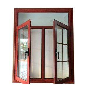 High quality wooden color German brand hardware Aluminum casement window &amp; door double glazed windows