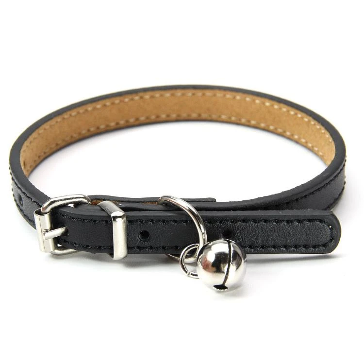 High Standard Customized Black Leather Cat Neck Collar with Bell