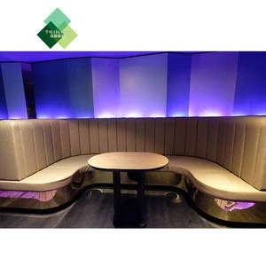 hign end modern fixed white fabric stainless steel booth furniture sofa sets for night club restaurant