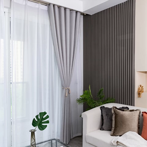 Home decorative 2 panels curtain set grey linen look sheer curtain, semitransparent voile window curtains