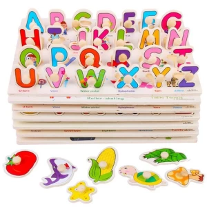 Home Learning Preschool Early Educational wooden Toys Colorful Fruit and Vegetables Wooden Peg Puzzle Jigsaw
