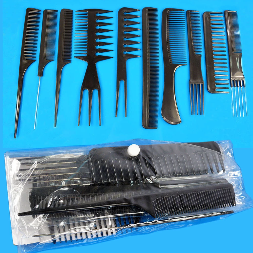 Hot Sale 10 in 1 Set Plastic Barber Hair Beauty Comb Barber Combs for Salon